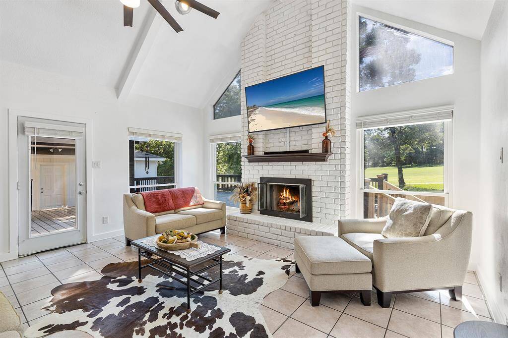 Cathedral ceilings in family room.