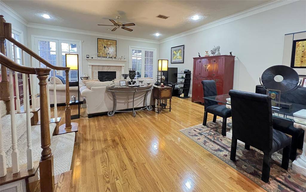 Open concept dining and living spaces.