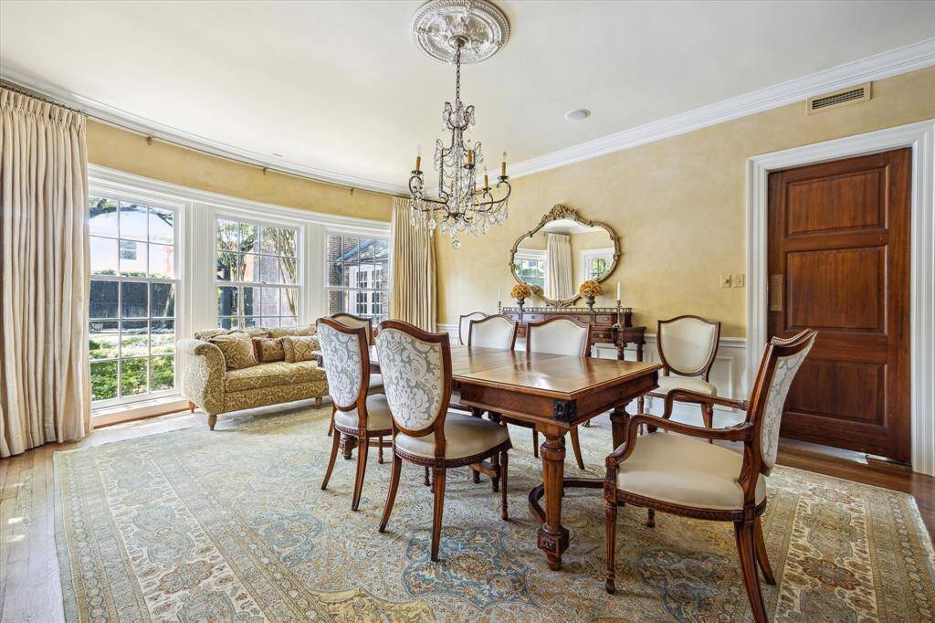 Another view of the formal dining room.  The mahogany door opens to the butler's pantry and catering kitchen.