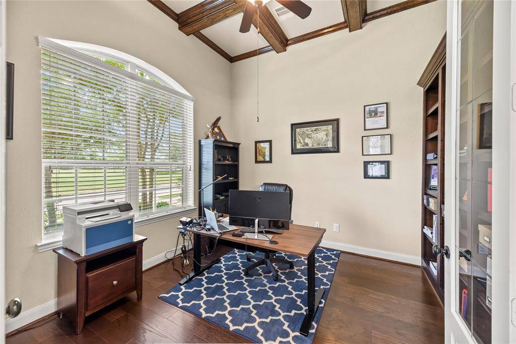 Office with built-in shelves
