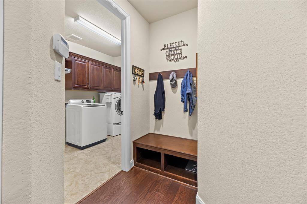 Backpack rack near garage entry