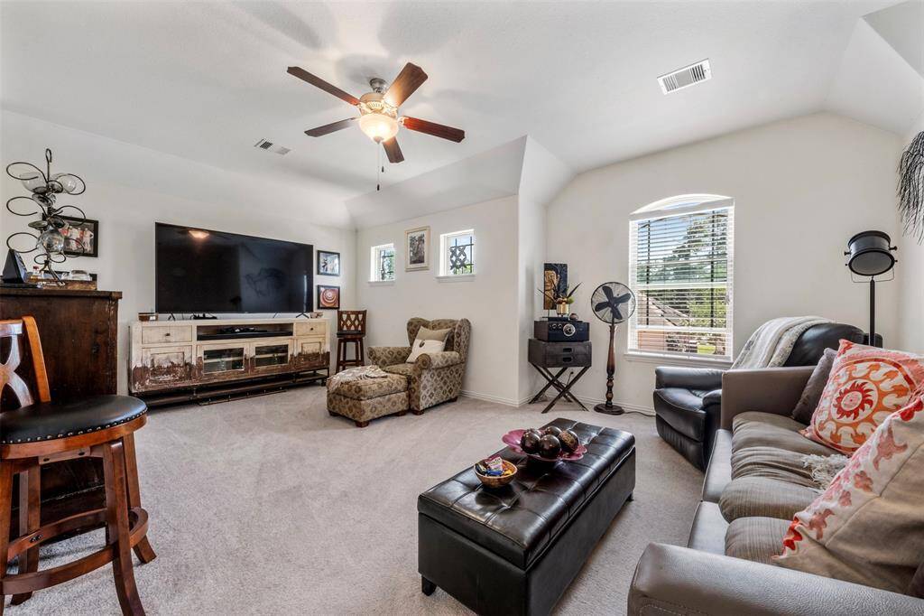 The nice n cozy and spacious game room upstairs offers you lighting and plush carpet.