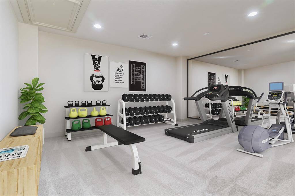 This versatile third-level room is virtually staged as a home gym, showcasing its generous proportions and functionality. With doors that allow for privacy, it can easily be reimagined as a home office, media lounge, or guest retreat to suit your lifestyle needs.