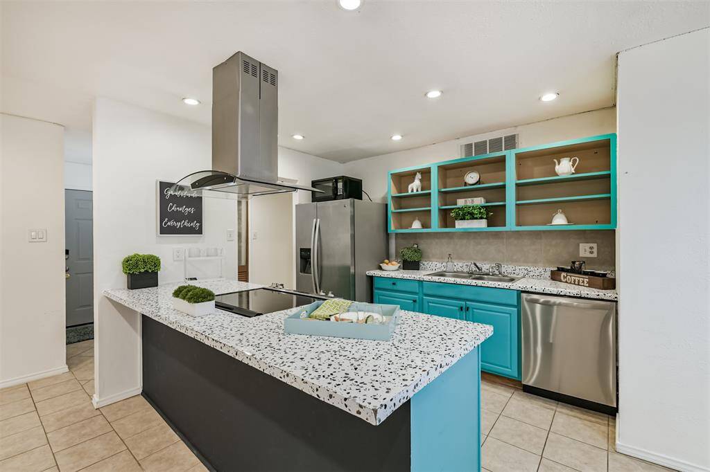 Kitchen Island with updated vent hood