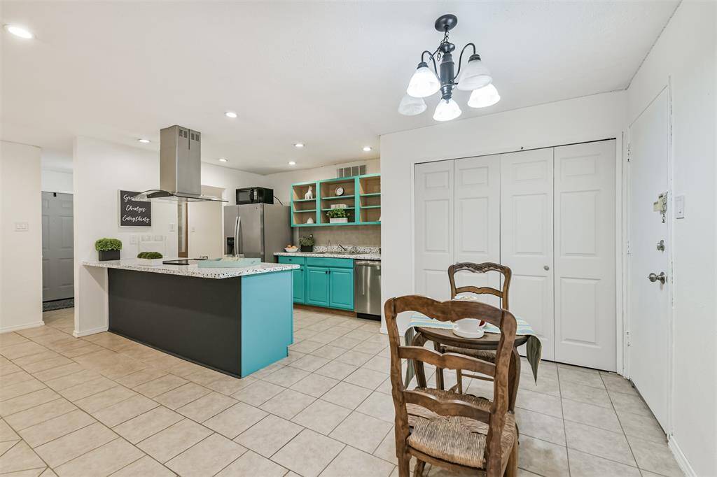 Kitchen island and dining area