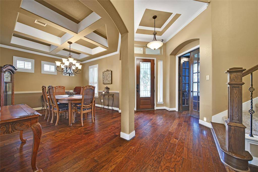 Formal Dining Room with a beautiful Coffered Ceiling!