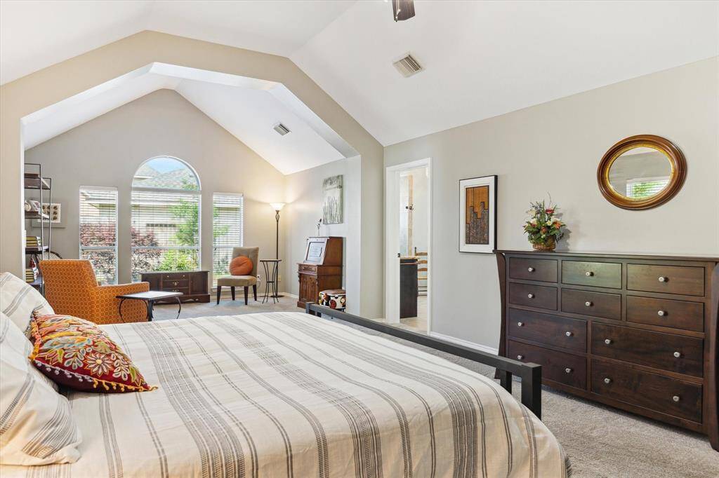 You get a peek into the bathroom area. The sitting room is lighted by lamps so it's more intimate. There are plugs that are switched for the lamps.