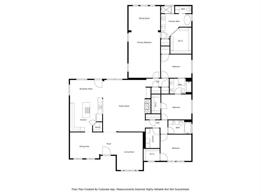 Here's a virtual floor plan for your convenience. It may not be perfect, but it's close. I think the laundry room is a little smaller and the front bedroom closet is a little bigger.