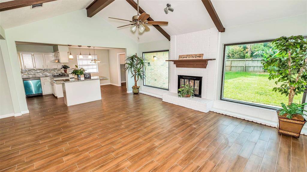 Another view of Living room looking at Island and Kitchen