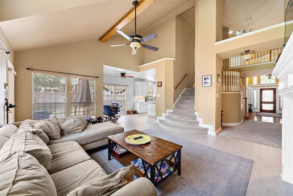 The grand family room leads into the kitchen -- perfect for entertaining!