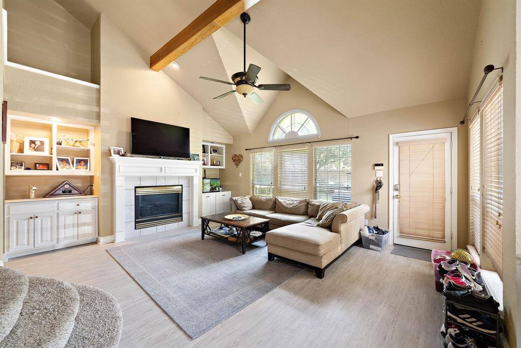 A view of the custom built-ins in the family room.