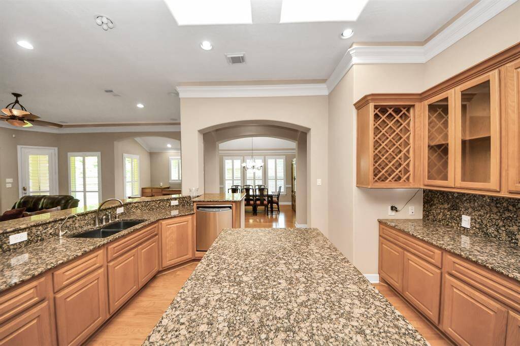 2 Skylights in the kitchen and a wine cabinet.