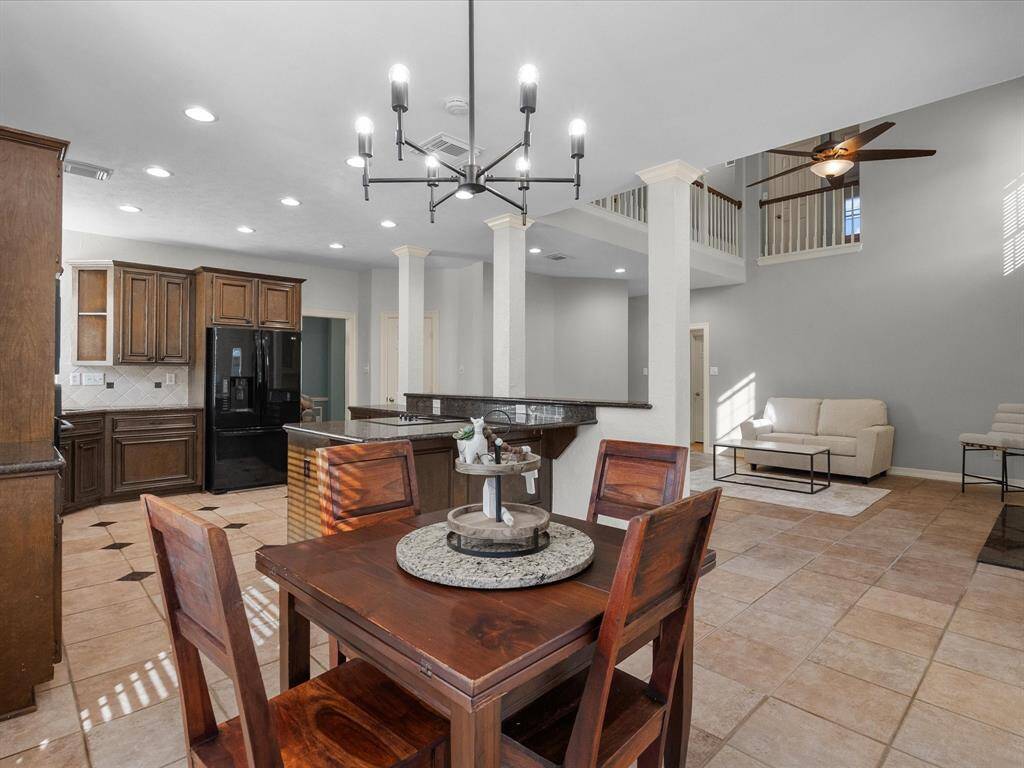 This view shows the openness of the family/kitchen area.