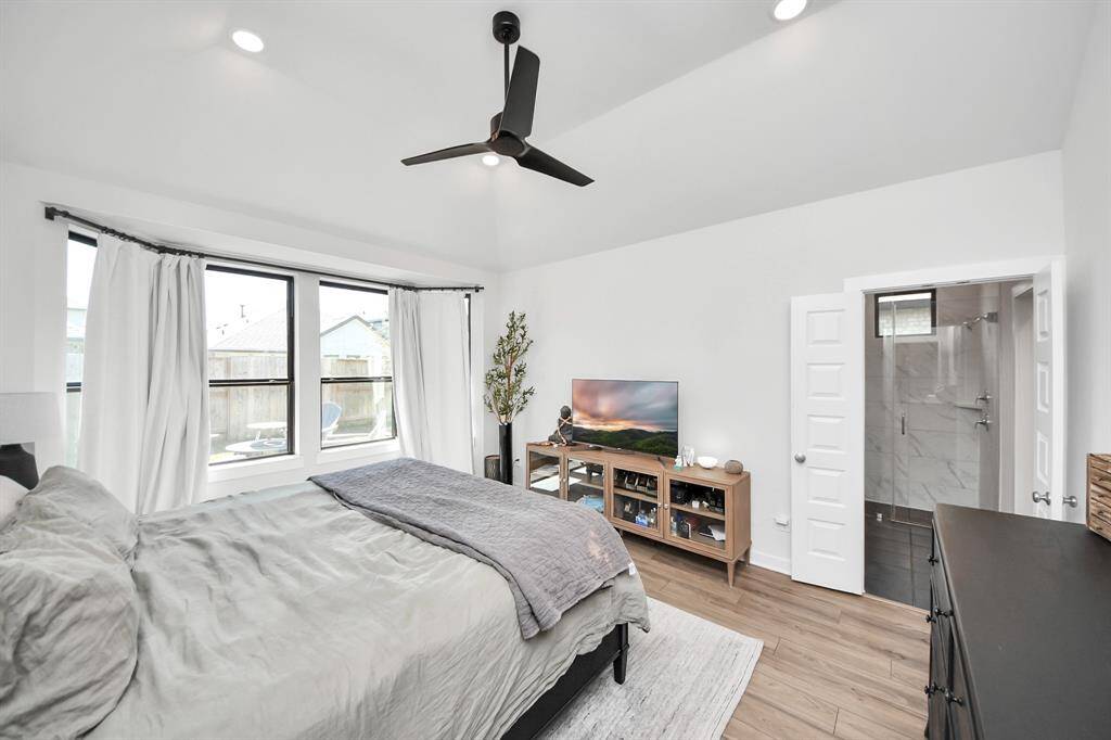 Private Primary with recessed lighting located in the back of home.