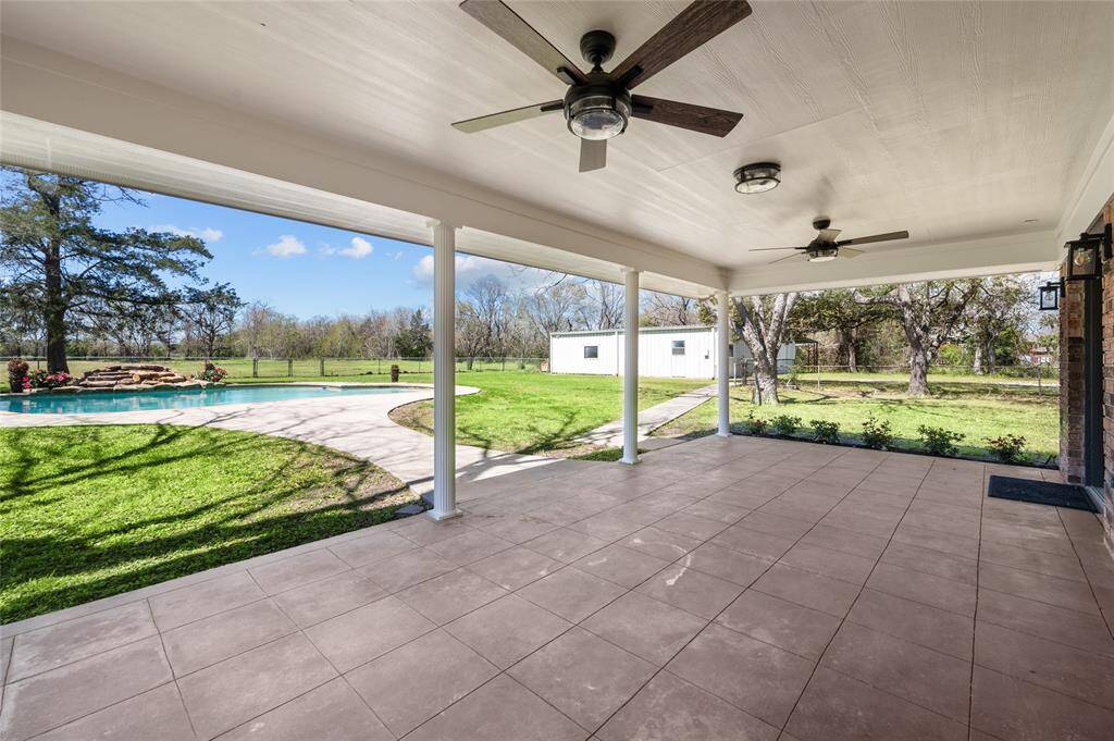 Large, covered back patio