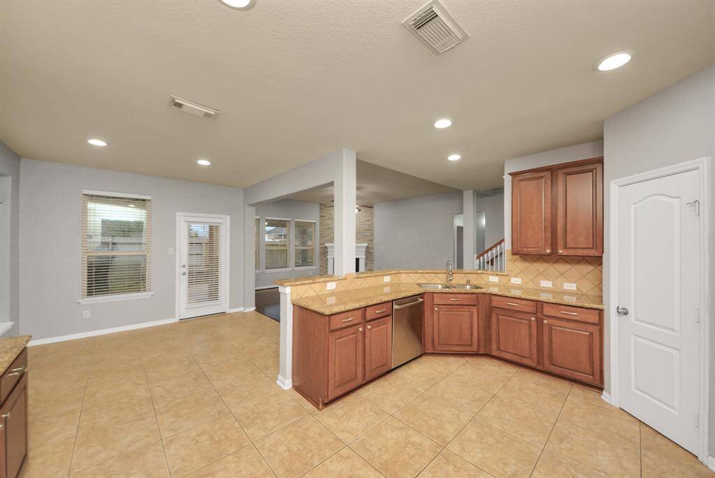 Kitchen opens to the family room