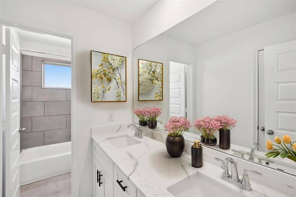 The gorgeous bathroom with a shower and tub combination.