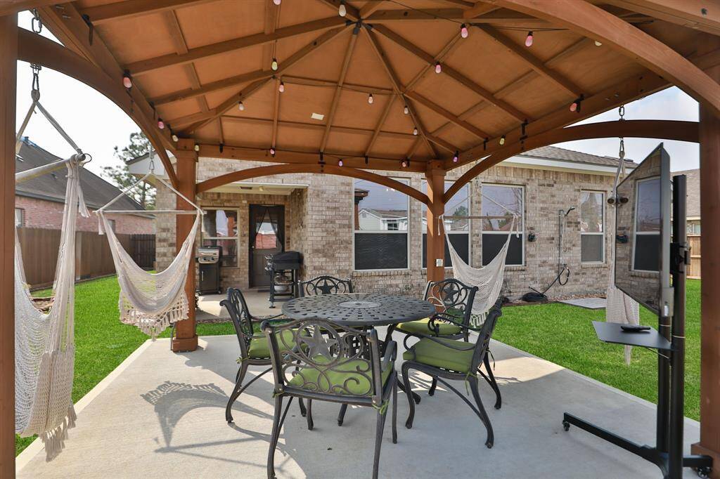 A view of the gazebo looking towards the covered patio.