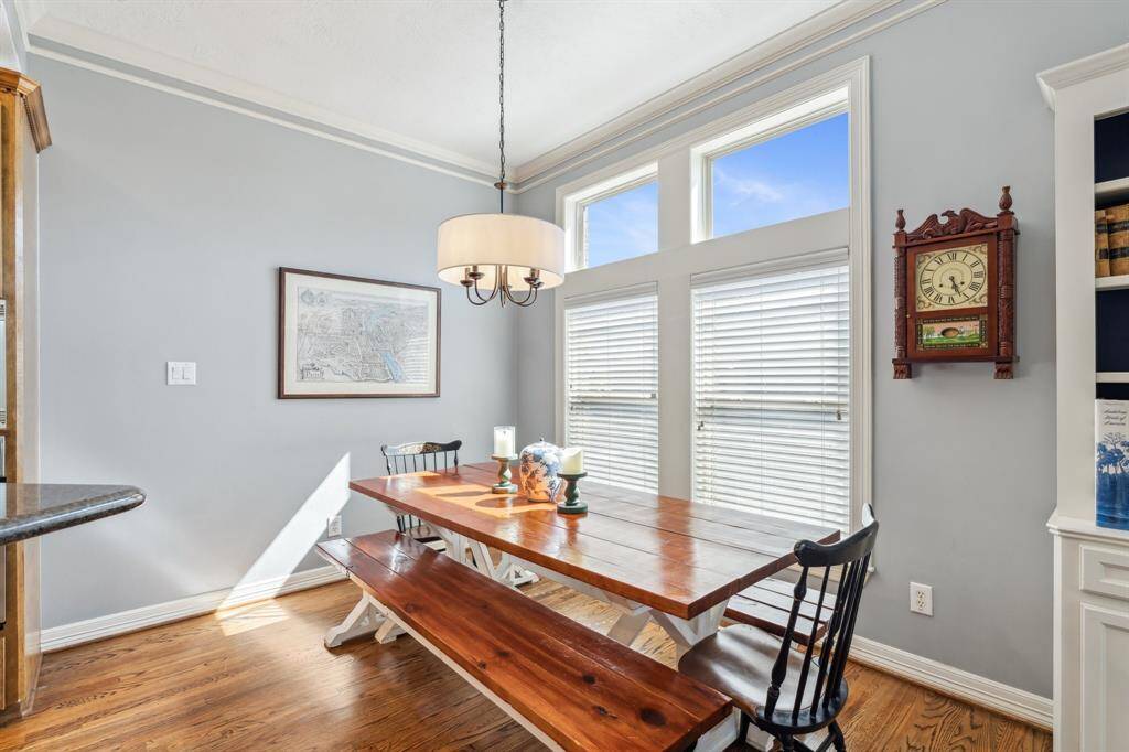 Nestled just off the kitchen is a dining room.