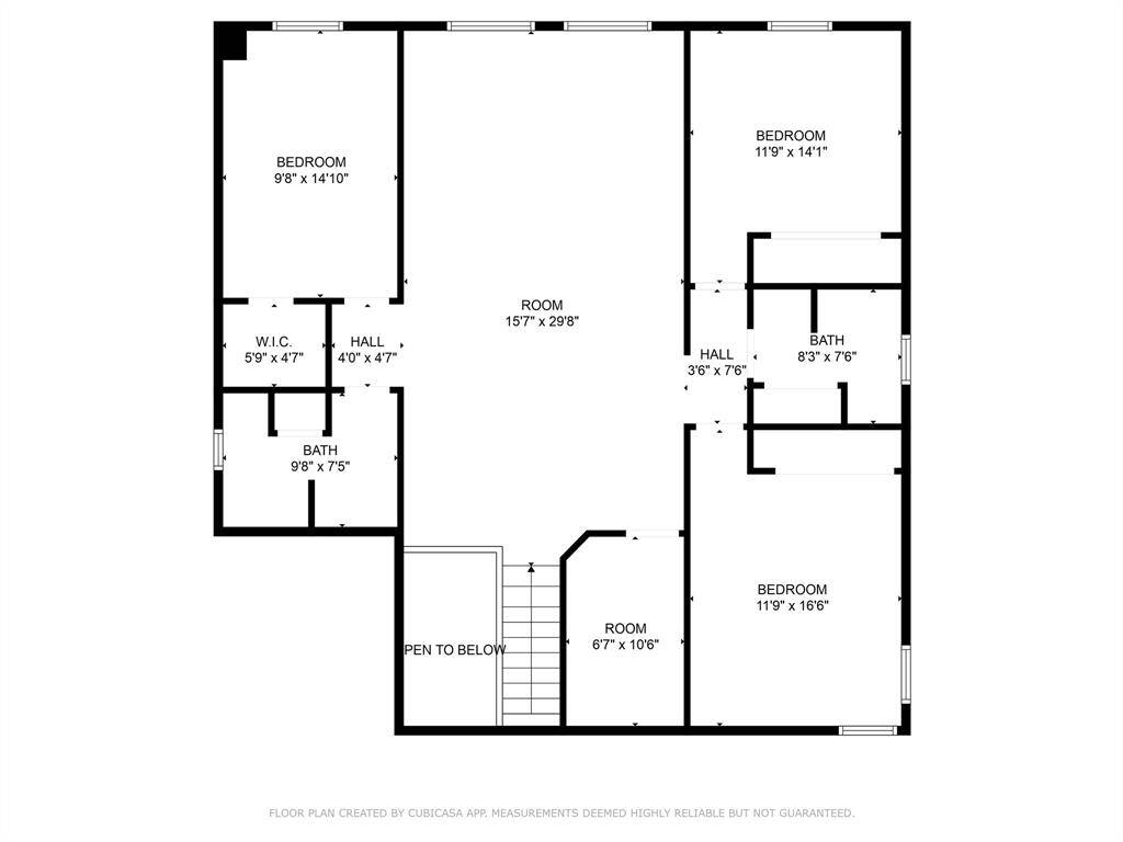 Second floor approximate room sizes. 6'7"x10'6" room next to bottom right bedroom is attic storage space.