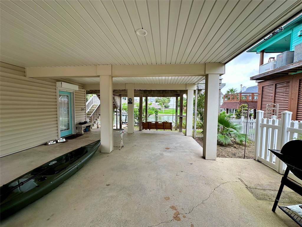Covered patio leads to the water