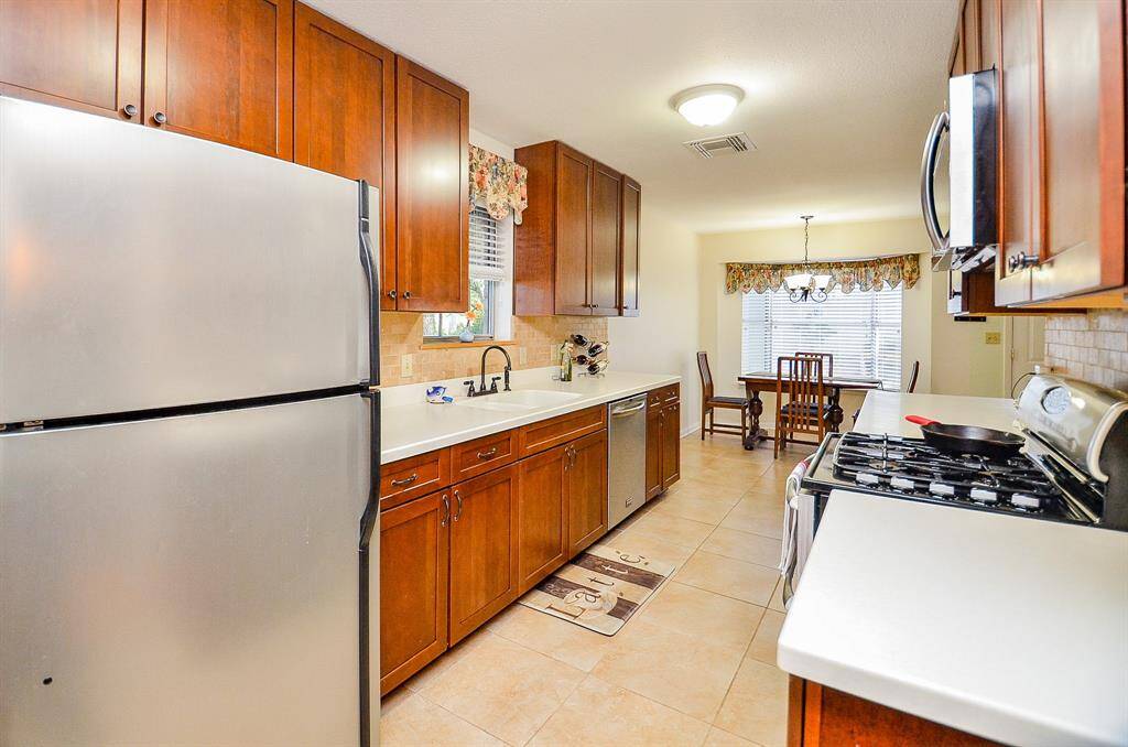 Beautifully stained cabinets.