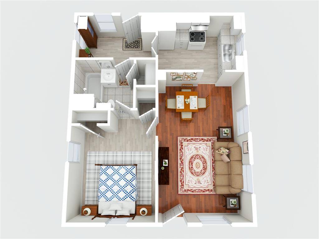 This 3D doll house view gives you ideas on how to place your furniture.