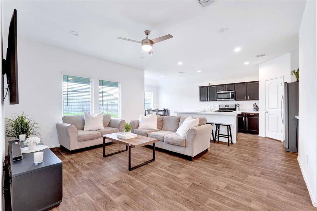 Spacious open concept living space and kitchen