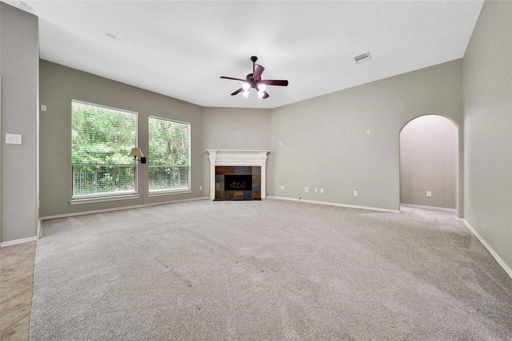 A grand family room allows for easy furniture arrangement options.