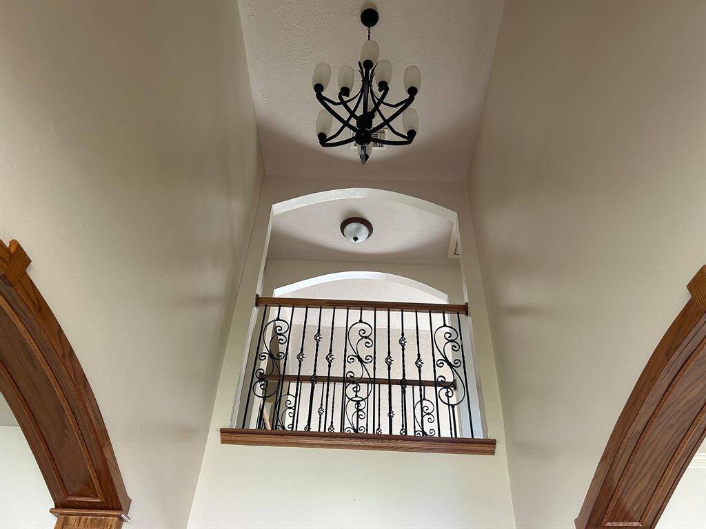 Chandelier greets you at entrance.