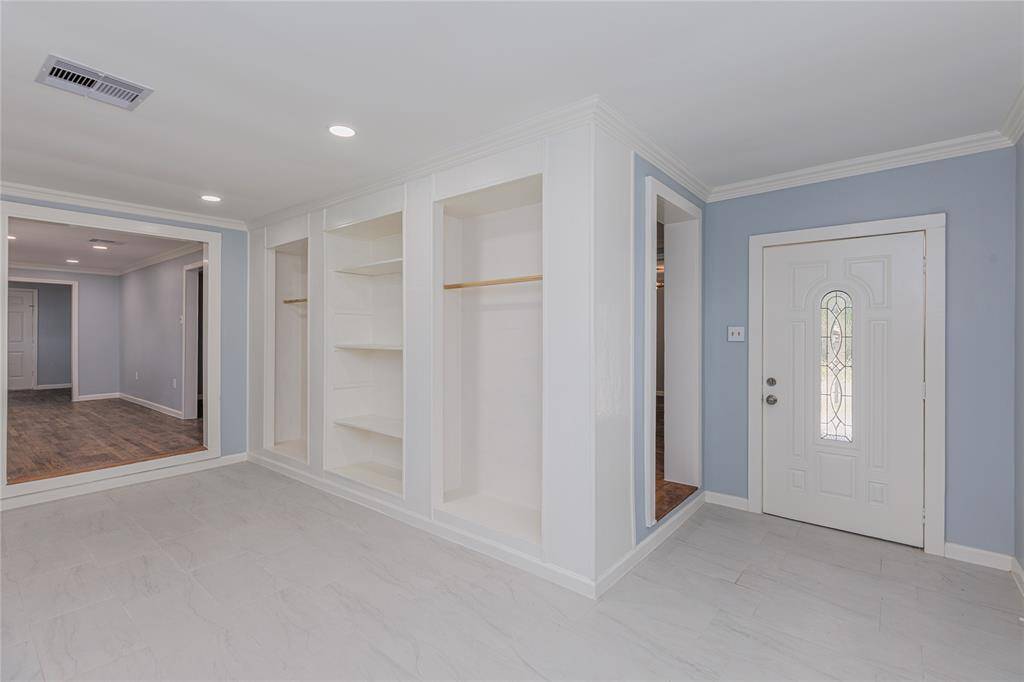 Front door and living room