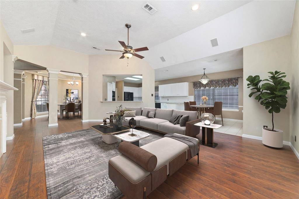 Family room overlooks the kitchen, virtual staging