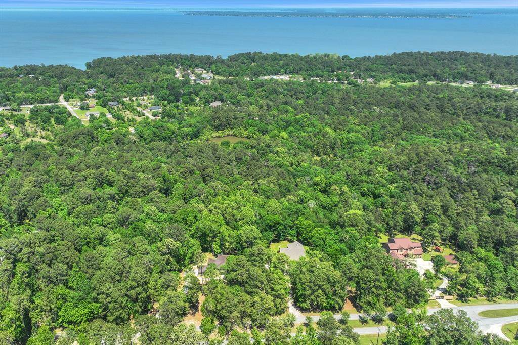 Aerial view showcases the home’s secluded setting nestled among the trees - all located int he gated community of Cape Royale.