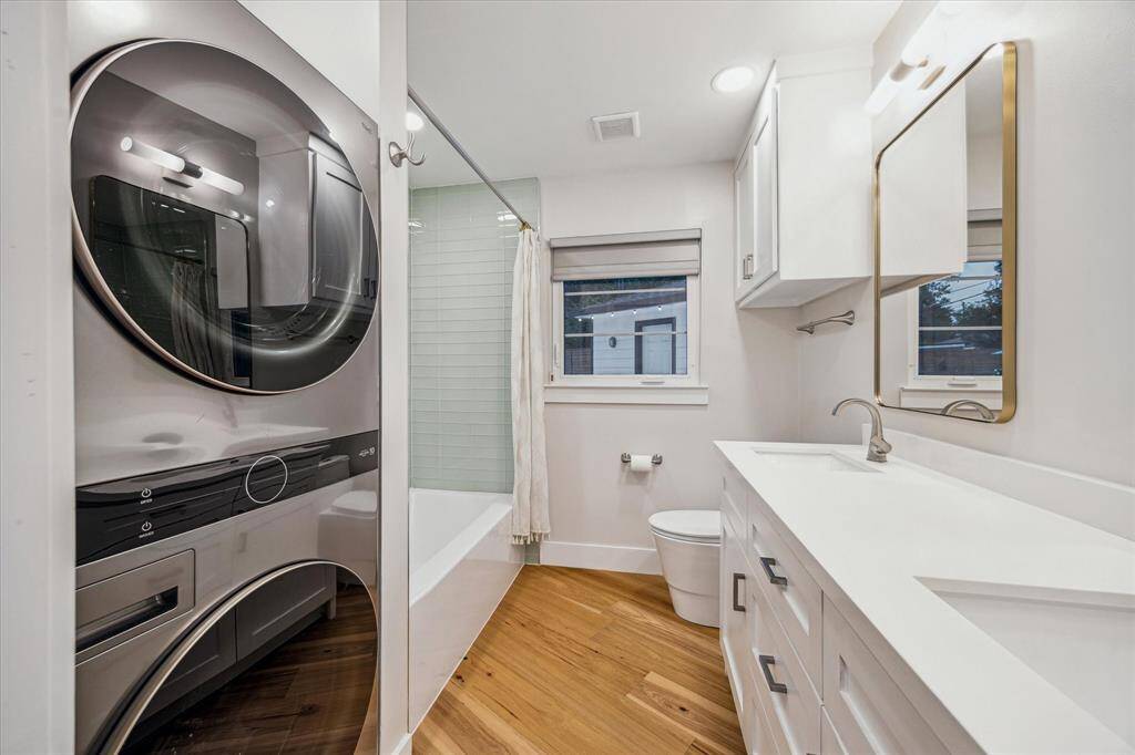 Enjoy the convenience of an indoor stackable washer and dryer, newly added during renovation.