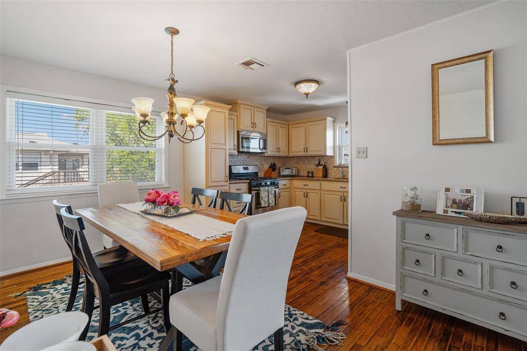 The dining area has plenty of room for family dinners or entertaining