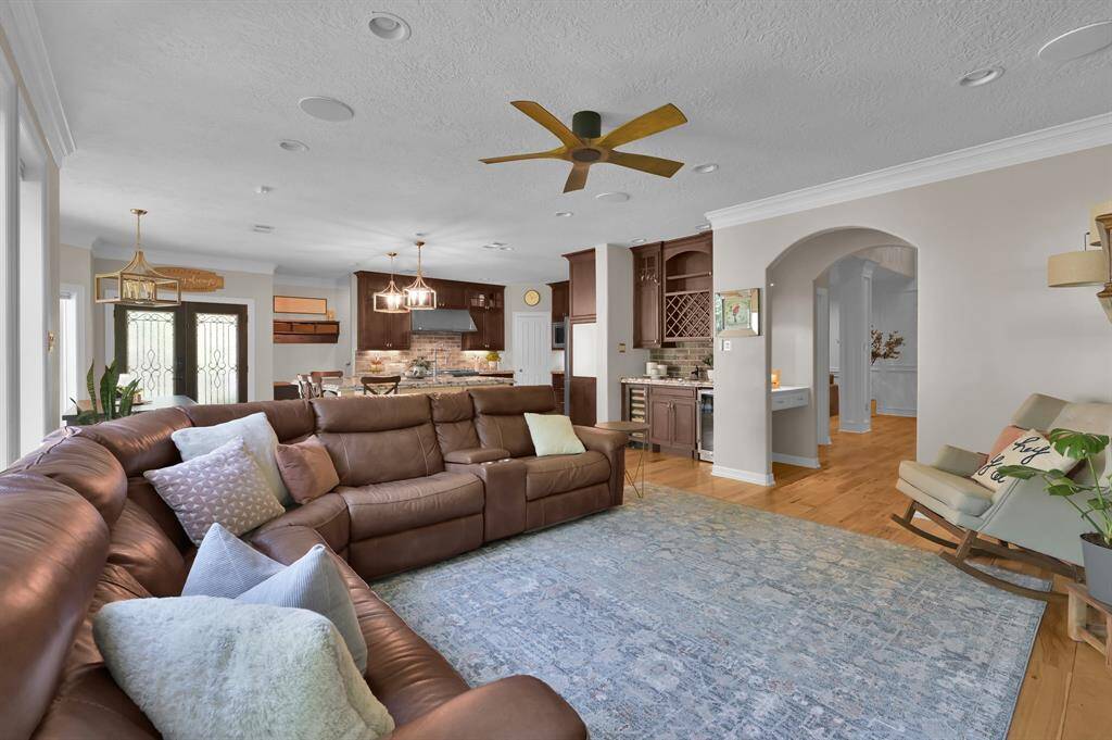 The living room is open to the chefs kitchen