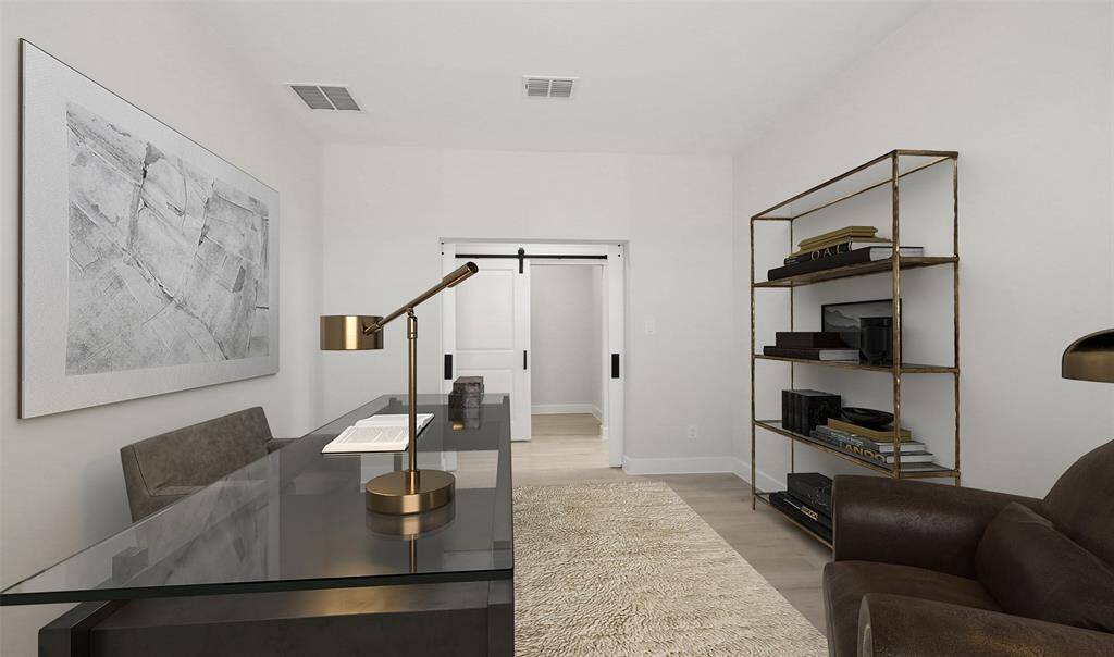 Private home office with barn doors (*Photo not of actual home and used for illustration purposes only.)