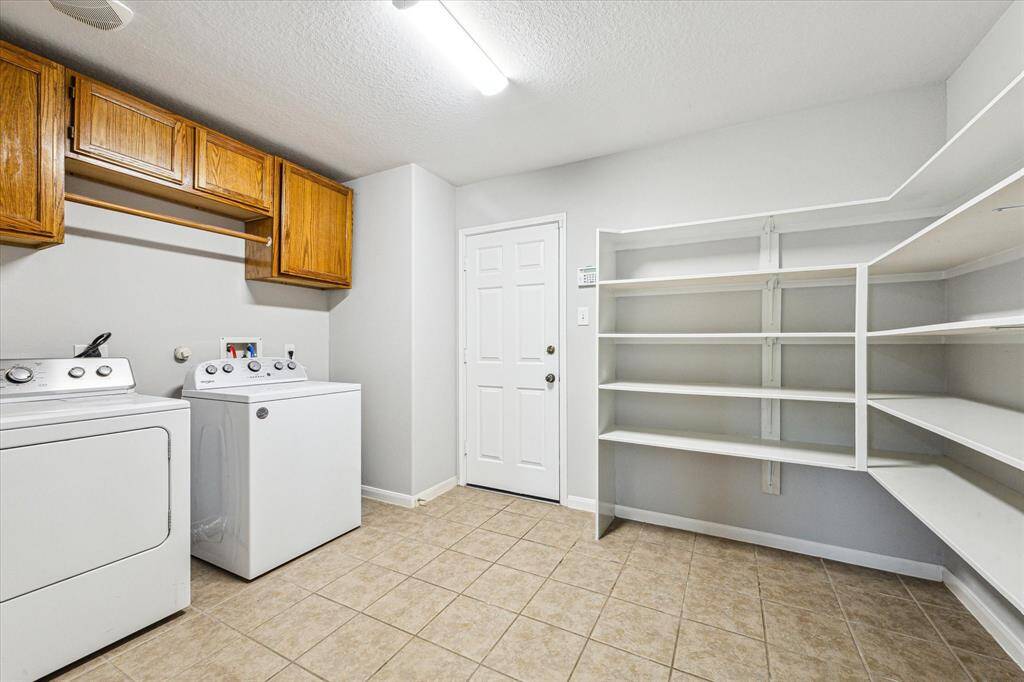 The large laundry/pantry/mudroom is between the kitchen and garage.