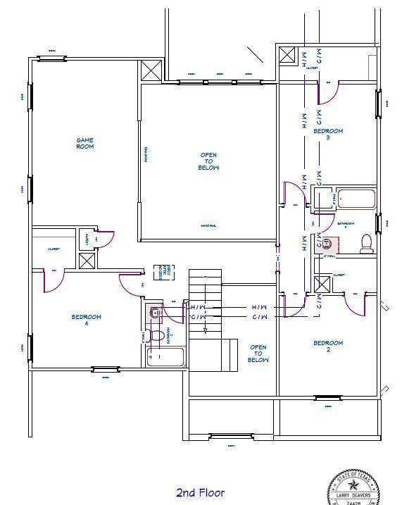 Floorplan of 2nd floor - fully equipped with a much-needed gameroom, 3 ample bedrooms, each with a walk in closet, and 2 more full bathrooms!