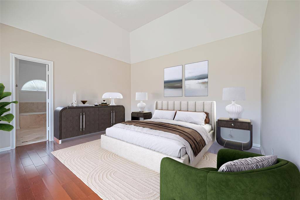 This photo of the Primary Bedroom is    VIRTUALLY STAGED
