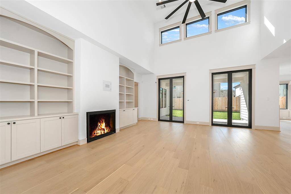 built in shelves and cabinets in the living room