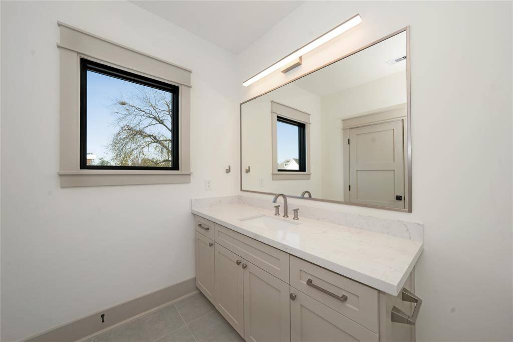 2nd Guest Vanity Upstairs with Huge Frameless Shower