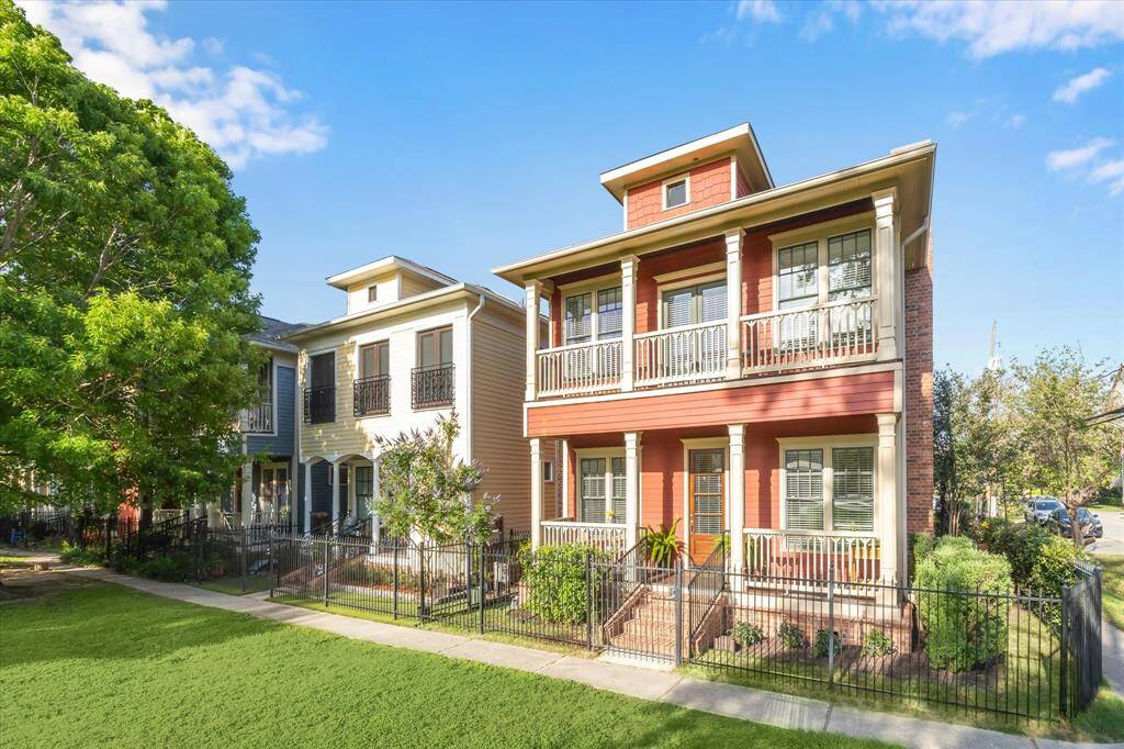 The front of the home faces a church park, offering plenty of walking space.