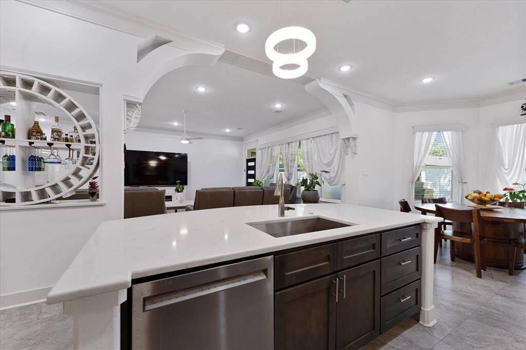 Here's a view looking towards the living space from the kitchen.