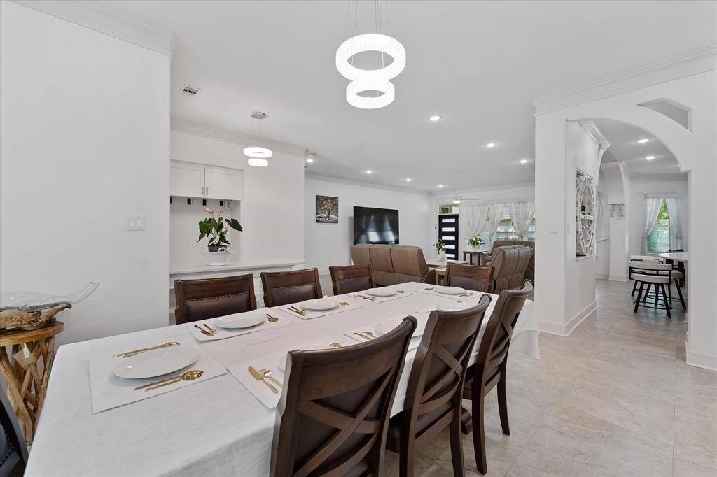 Here's a View from the dining area looking towards the living space and kitchen entrance.