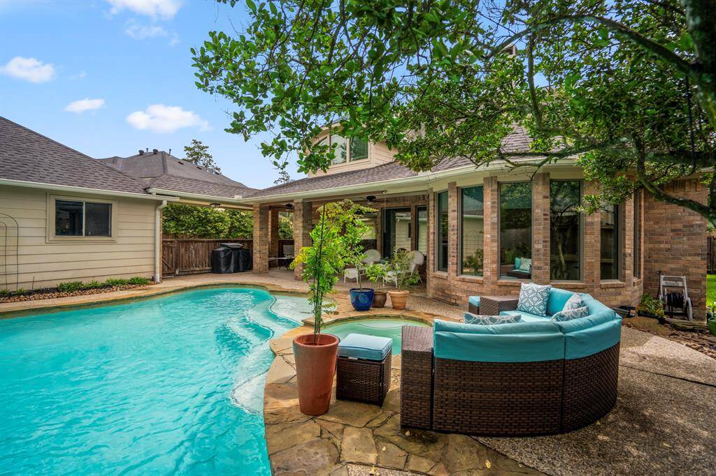 The trees and shrubs offer shade on those long summer days, where you want to be at the pool relaxing.