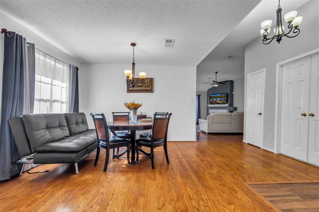 Spacious dining room and family room.