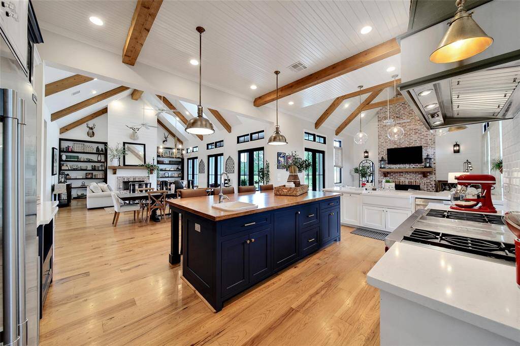 Butcher block kitchen island with prep sink