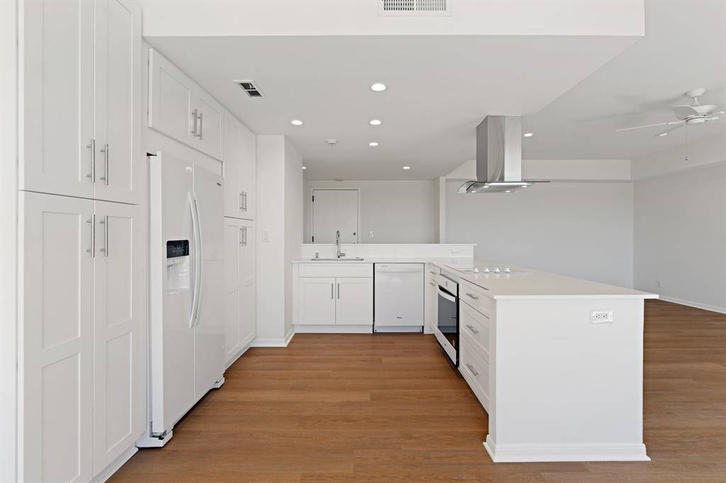 Kitchen open to the entry and living room.