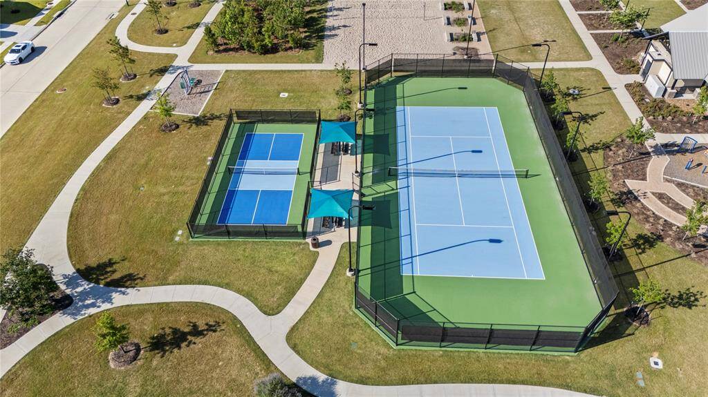 Pickeball and lighted tennis court.